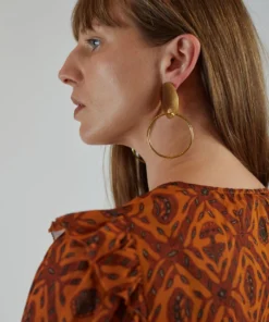 Modern Weaving Jewelry Stone Hoops High Polish Brass