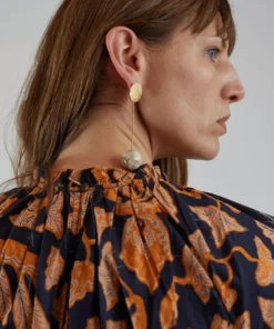 Modern Weaving Stone Drop Sphere Earring Light Wood Opalite