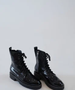 No.6 Corin Combat Boot Black Patent Croc