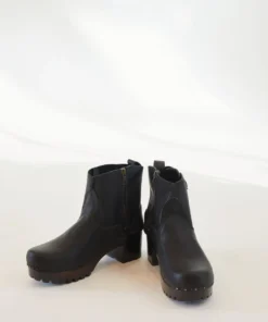 No.6 Shoes 5" Leather Clog Buckle Boot On Mid Tread Black