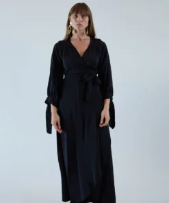 Natalie Martin Dresses Danika Long Sleeve Dress Black Silk