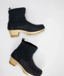 No.6 5" Pull On Shearling Boot On Mid Heel Black Suede Shoes