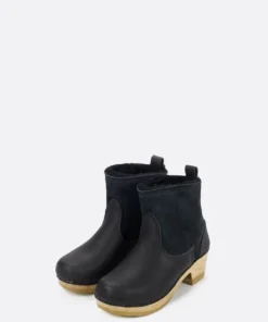 No.6 5" Pull On Shearling Boot On Mid Heel Black Suede Shoes