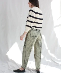 Apiece Apart Merel Funnel Neck Cream Navy Stripe