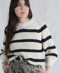 Apiece Apart Merel Funnel Neck Cream Navy Stripe