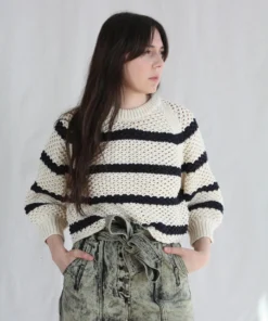 Apiece Apart Merel Funnel Neck Cream Navy Stripe