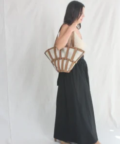 Hereu Encant Caged Leather And Canvas Tote Ivory Tan New Arrivals