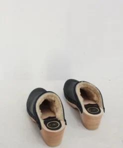 No.6 Dakota Shearling Clog Mid Heel Ink Aviator