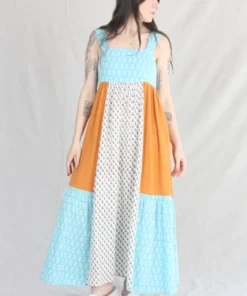 Anaak Priya Blockprint Maxi Dress Bluebell Lily Mix Patchwork New Arrivals
