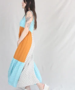 Anaak Priya Blockprint Maxi Dress Bluebell Lily Mix Patchwork New Arrivals