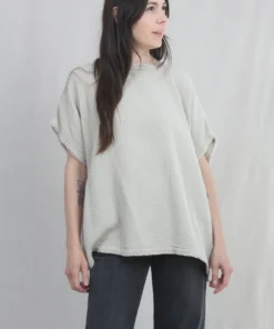 Black Crane Organic Gauze Top Stone