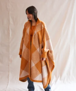 Misha & Puff Wide Plaid Poncho Marigold Outerwear