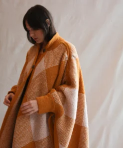 Misha & Puff Wide Plaid Poncho Marigold Outerwear
