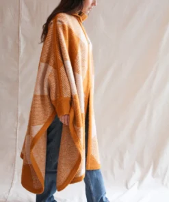 Misha & Puff Wide Plaid Poncho Marigold Outerwear