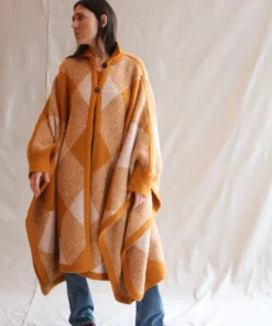 Misha & Puff Wide Plaid Poncho Marigold Outerwear