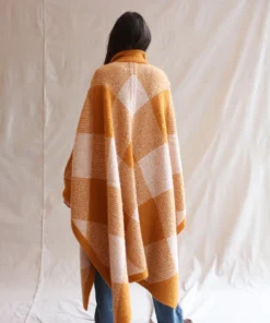 Misha & Puff Wide Plaid Poncho Marigold Outerwear