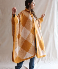 Misha & Puff Wide Plaid Poncho Marigold Outerwear