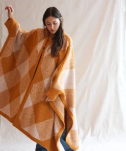 Misha & Puff Wide Plaid Poncho Marigold Outerwear