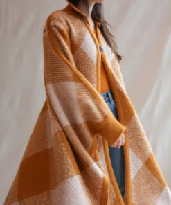 Misha & Puff Wide Plaid Poncho Marigold Outerwear