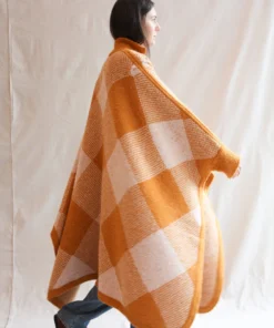 Misha & Puff Wide Plaid Poncho Marigold Outerwear