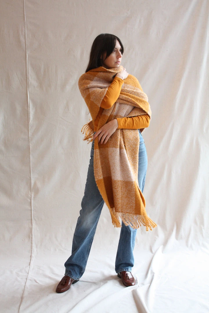 Misha & Puff Accessories Plaid Blanket Shawl Marigold 7 Misha & Puff Accessories Plaid Blanket Shawl Marigold