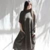 Lauren Manoogian Dresses Turtleneck Caftan Blackened Flax