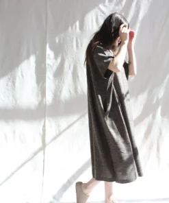 Lauren Manoogian Dresses Turtleneck Caftan Blackened Flax