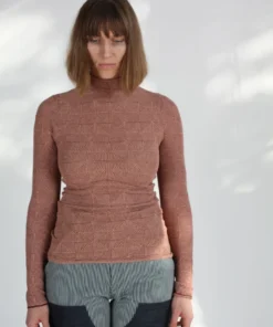 Nomia Optical Knit Mockneck Burgundy/Tangerine Shirts And Blouses