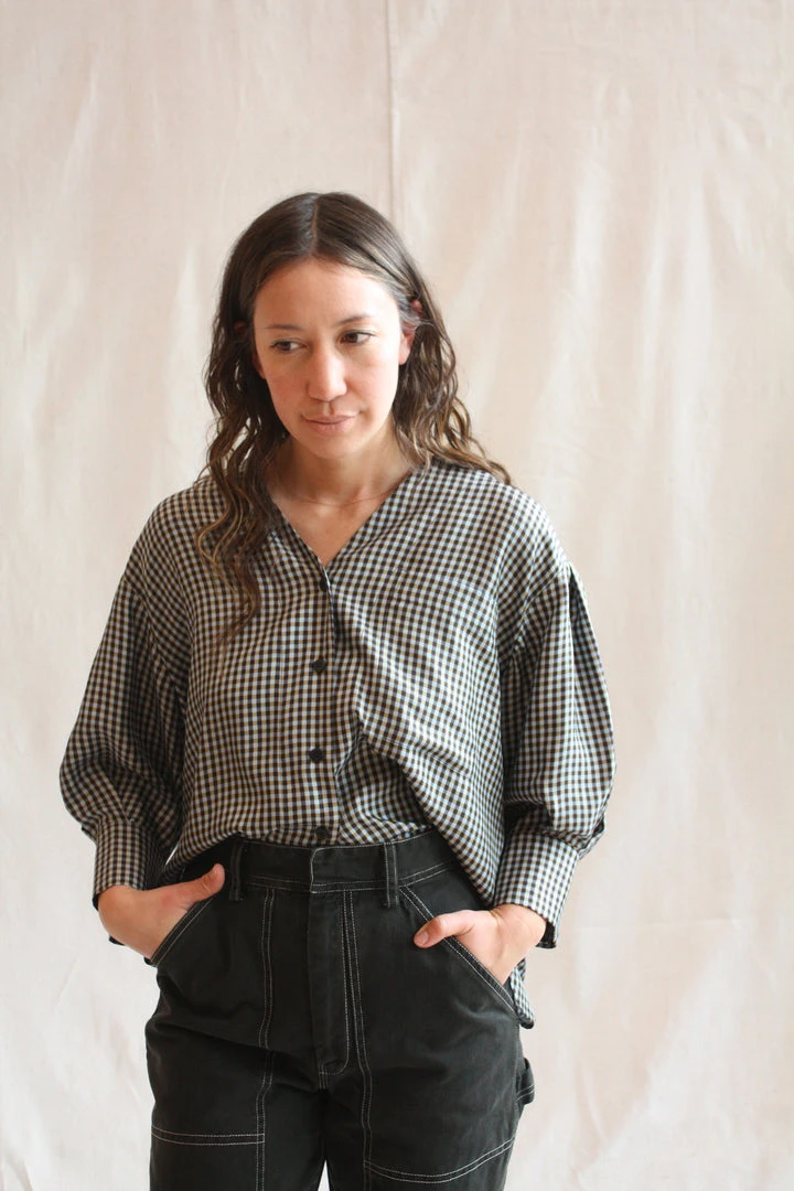 No.6 Turin Top Azure Mini Check 3 No.6 Turin Top Azure Mini Check