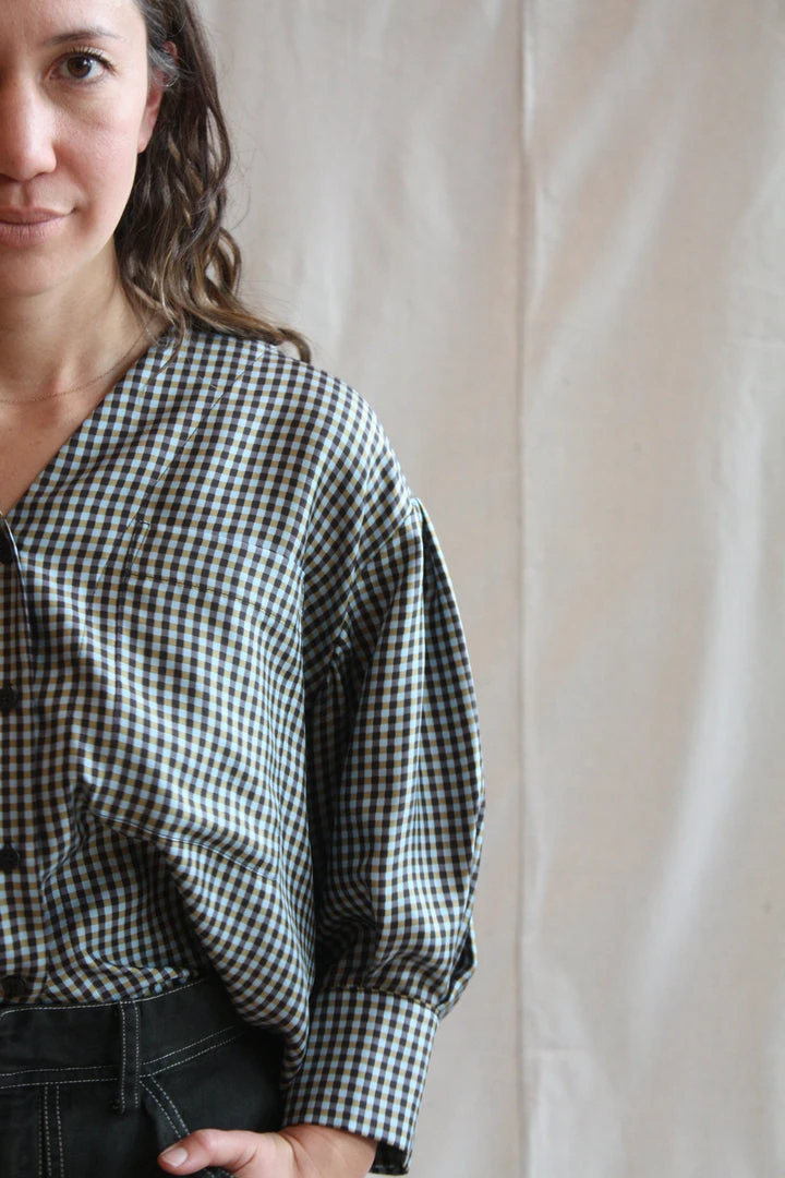 No.6 Turin Top Azure Mini Check 6 No.6 Turin Top Azure Mini Check