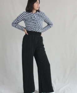 Nomia Shirts And Blouses Gathered Top Midnight/White Gingham