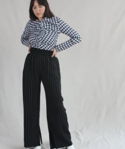 Nomia Split Hem Culotte Black/Ivory Pinstripe