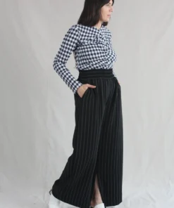 Nomia Shirts And Blouses Gathered Top Midnight/White Gingham