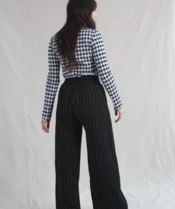 Nomia Split Hem Culotte Black/Ivory Pinstripe