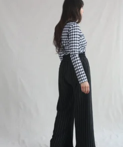 Nomia Split Hem Culotte Black/Ivory Pinstripe