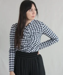 Nomia Shirts And Blouses Gathered Top Midnight/White Gingham