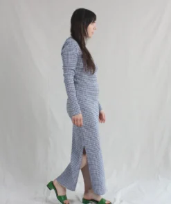 Nomia Longsleeve Knit Dress Blue/White Gingham