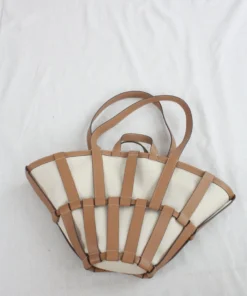 Hereu Encant Caged Leather And Canvas Tote Ivory Tan New Arrivals