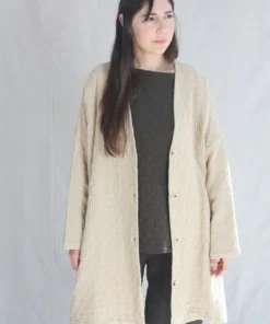 Black Crane Jackets Quilted V Neck Jacket Natural