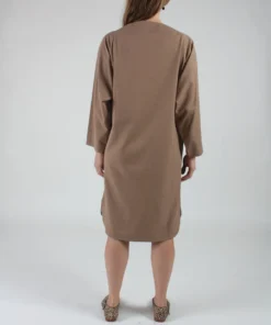 Black Crane Folded Neck Dress Camel Dresses