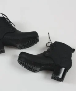 No.6 Shoes Lander Lace Up Shearling Boot On Mid Tread Double Black Aviator