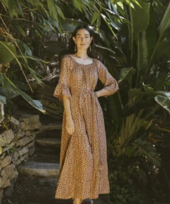 Natalie Martin Dresses Mesa Maxi Tan Polka Dot