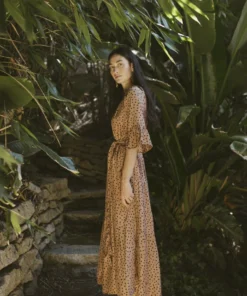 Natalie Martin Dresses Mesa Maxi Tan Polka Dot