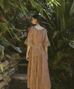 Natalie Martin Dresses Mesa Maxi Tan Polka Dot