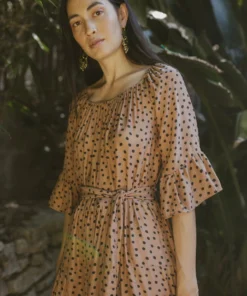 Natalie Martin Dresses Mesa Maxi Tan Polka Dot