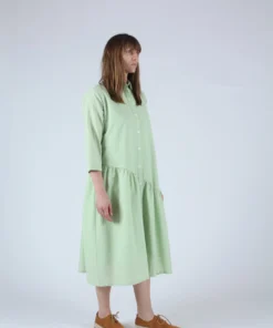 Wray Gathered Shirt Dress Celery Seersucker
