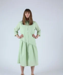 Wray Gathered Shirt Dress Celery Seersucker