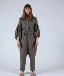 Black Crane Jumpsuits Balloon Sleeve Jumpsuit Grey