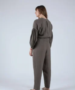 Black Crane Jumpsuits Balloon Sleeve Jumpsuit Grey