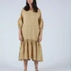 Black Crane Puff Dress Tan